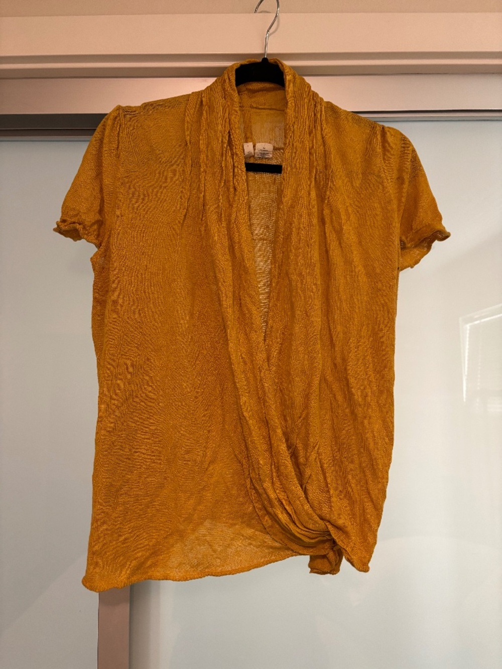 Mustard yellow anthropologie size M mixed linen adjustable wrap top